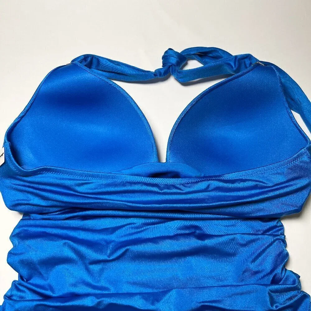 Victoria Secret Large L One Piece Swimsuit Bikini Push Up Ruched Shocking Blue